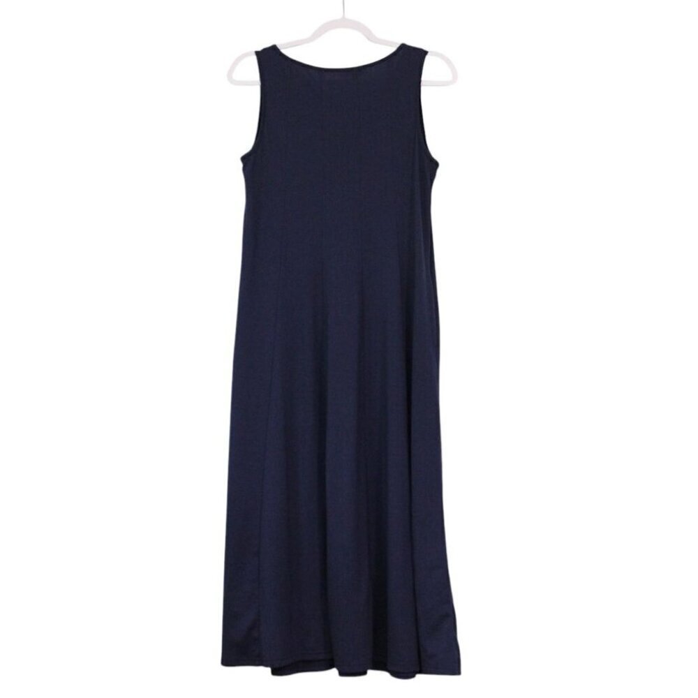 Theory Midi Dress Size 10 Navy Stretch Knit Classic Preppy Coastal Beach Boho - Picture 8 of 13